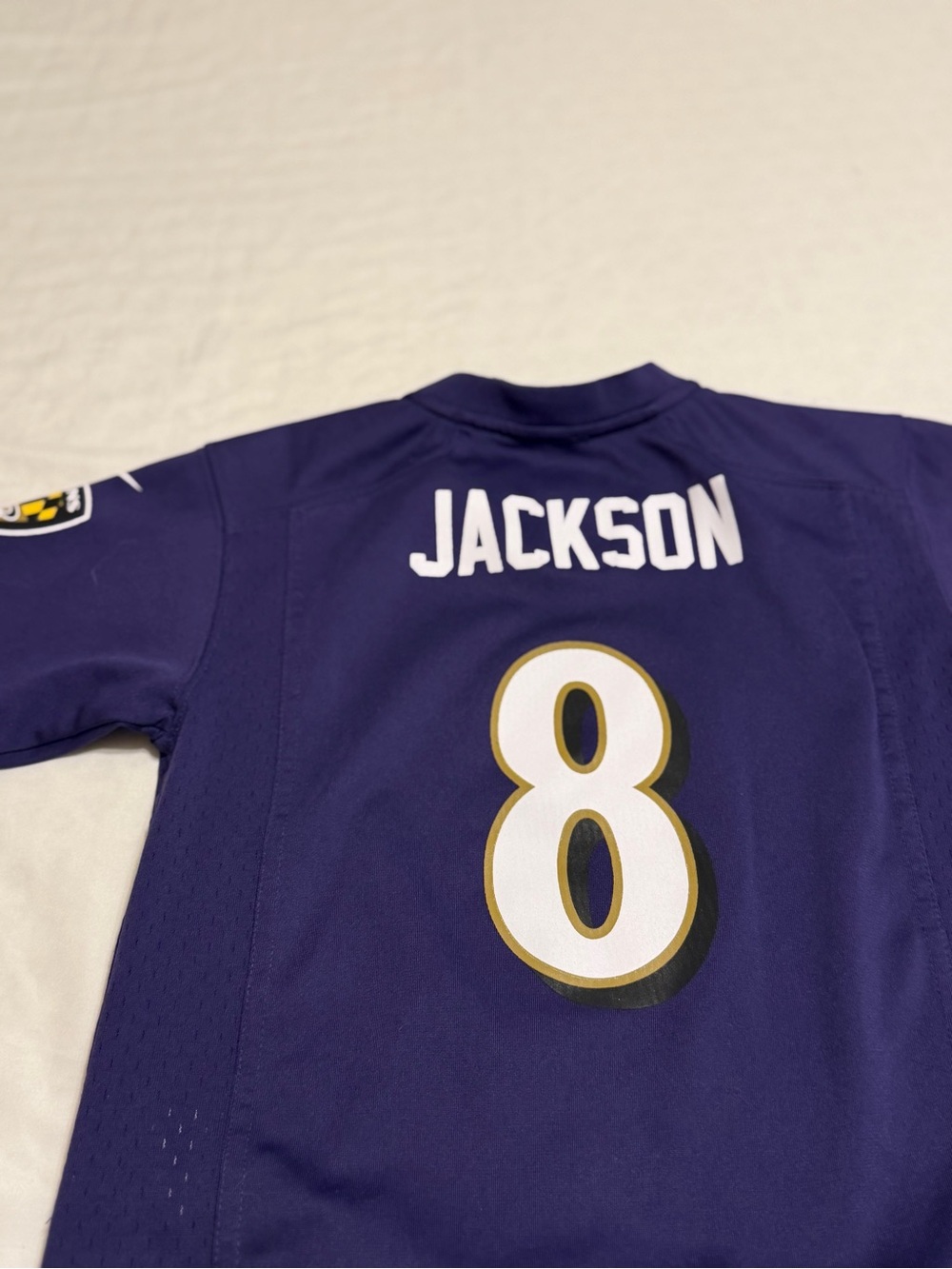NFL Kids Purple Jackson #8 Jersey with White and Gold Accents